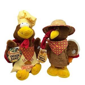 Turkey & Chicken 2 Dandee Animated Plush Brown Musical Thanksgiving Decor Set